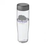 Branded H20 Active Tempo Screw Lid Bottle in clear with grey lid and printed logo