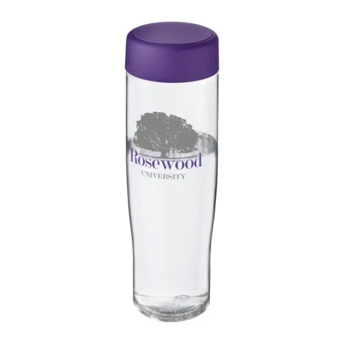 Promotional H20 Active Tempo Screw Lid Bottle in clear with purple lid and printed logo