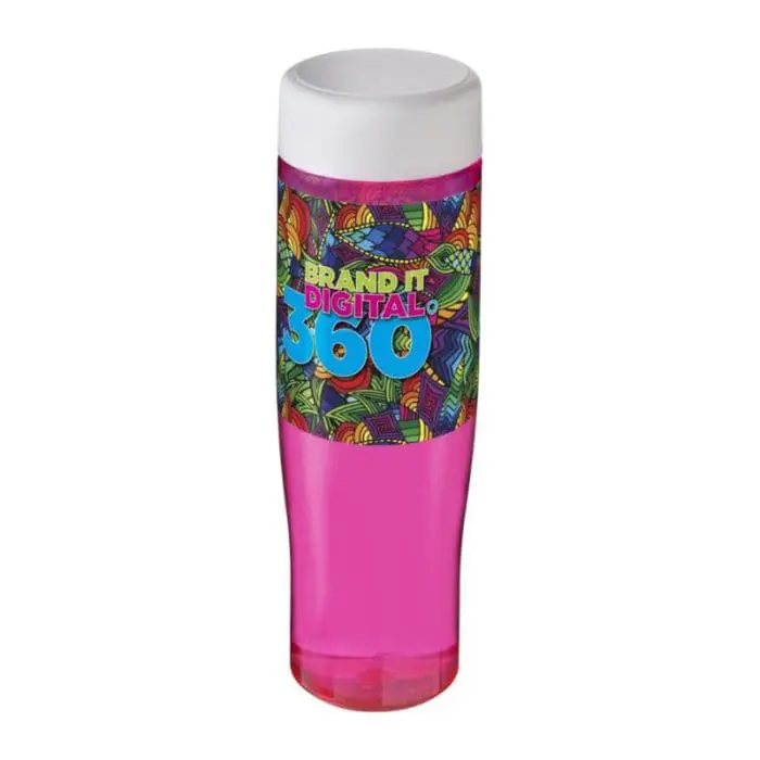 Printed H20 Active Tempo Screw Lid Bottle in pink with white lid and printed logo