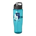 Branded H2O Active Tempo Spout Lid Bottle in turquoise with black lid and printed logo