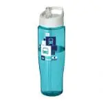 Branded H2O Active Tempo Spout Lid Bottle in turquoise with white lid and printed logo