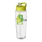 Branded H2O Active Tempo Spout Lid Bottle in clear with light green lid and printed logo