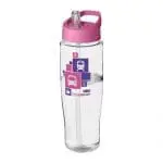 Promotional H2O Active Tempo Spout Lid Bottle in clear with pink lid and printed logo