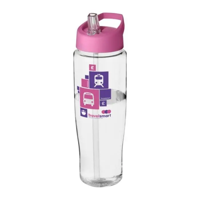 Promotional H2O Active Tempo Spout Lid Bottle in clear with pink lid and printed logo