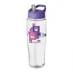 Promotional H2O Active Tempo Spout Lid Bottle in clear with purple lid and printed logo