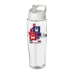 Promotional H2O Active Tempo Spout Lid Bottle in clear with white lid and printed logo