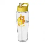 Promotional H2O Active Tempo Spout Lid Bottle in clear with yellow lid and printed logo