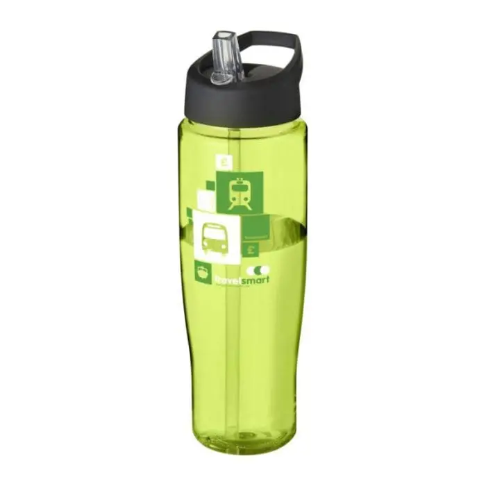 Printed H2O Active Tempo Spout Lid Bottle in light green with black lid and printed logo