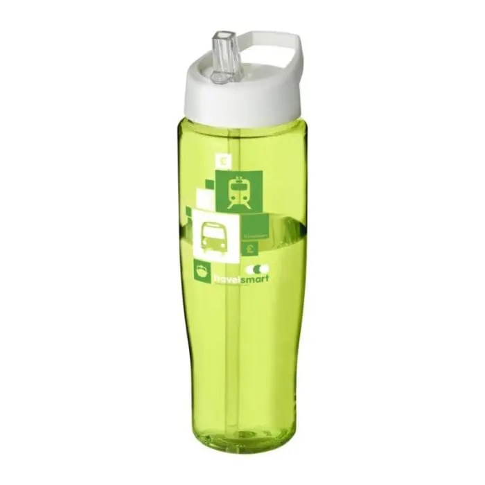 Printed H2O Active Tempo Spout Lid Bottle in light green with white lid and printed logo