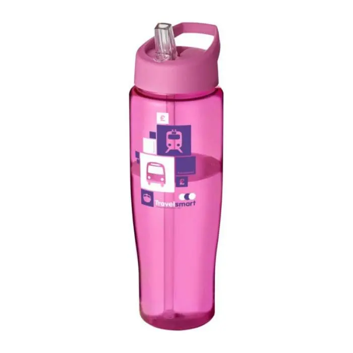 Printed H2O Active Tempo Spout Lid Bottle in pink with pink lid and printed logo