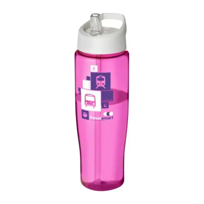 Printed H2O Active Tempo Spout Lid Bottle in pink with white lid and printed logo