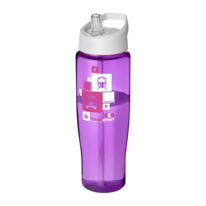 Printed H2O Active Tempo Spout Lid Bottle in purple with white lid and printed logo