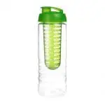 Branded Treble Flip Lid Infuser Bottle 750ml in clear with coloured lid and infuser with printed logo