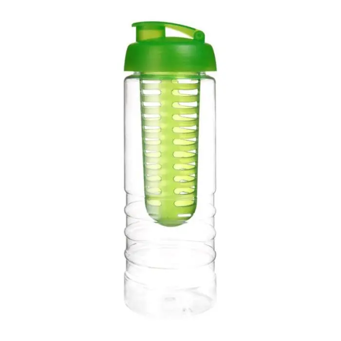 Branded Treble Flip Lid Infuser Bottle 750ml in clear with coloured lid and infuser with printed logo