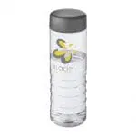 Promotional H2O Active Treble Screw Lid Bottle in clear with grey lid and printed logo