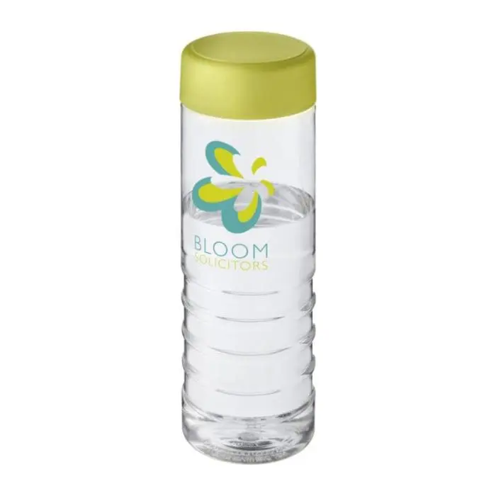 Promotional H2O Active Treble Screw Lid Bottle in clear with light green lid and printed logo