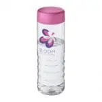 Promotional H2O Active Treble Screw Lid Bottle in clear with pink lid and printed logo