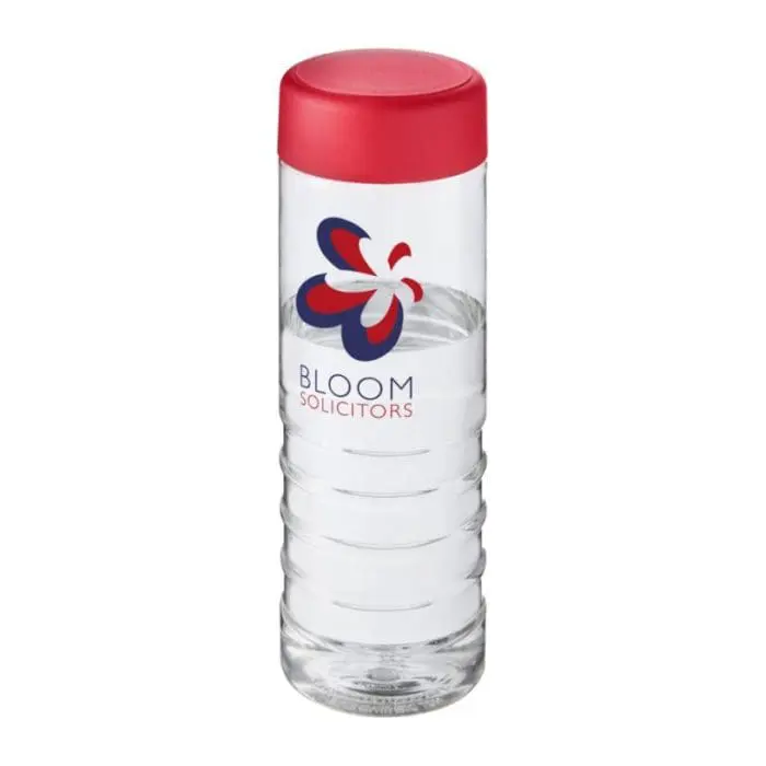 Promotional H2O Active Treble Screw Lid Bottle in clear with red lid and printed logo