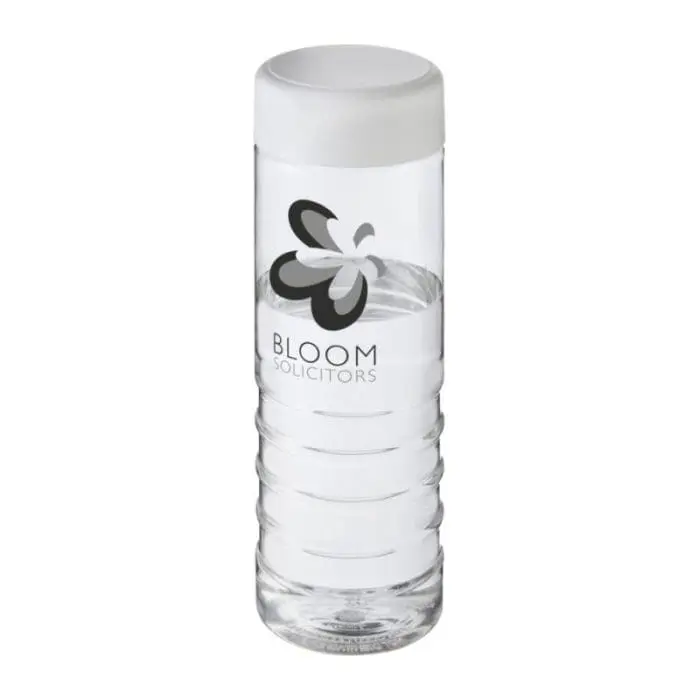 Printed H2O Active Treble Screw Lid Bottle in clear with white lid and printed logo