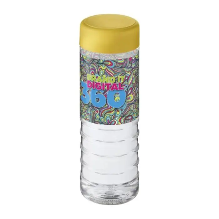 Printed H2O Active Treble Screw Lid Bottle in clear with yellow lid and printed logo