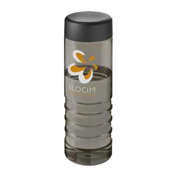 Printed H2O Active Treble Screw Lid Bottle in grey with black lid and printed logo