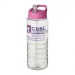 Promotional H2O Active Treble Spout Lid Bottle in clear with pink lid and printed logo