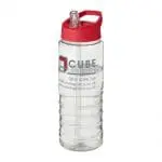 Printed H2O Active Treble Spout Lid Bottle in clear with red lid and printed logo