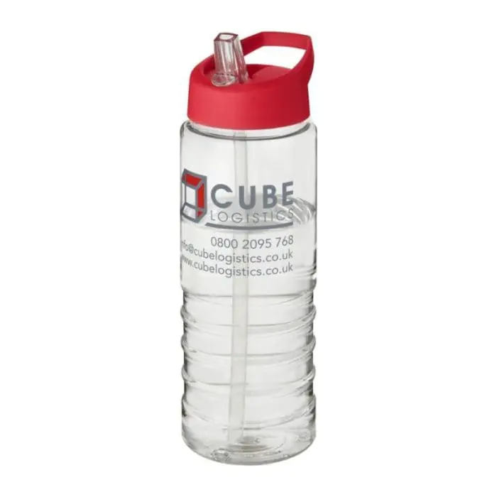 Printed H2O Active Treble Spout Lid Bottle in clear with red lid and printed logo