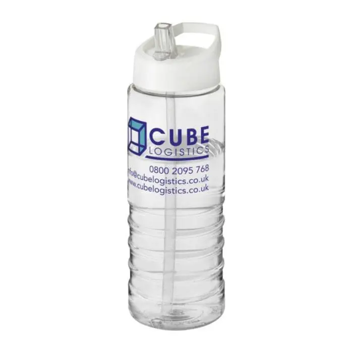 Printed H2O Active Treble Spout Lid Bottle in clear with white lid and printed logo