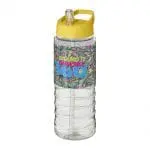 Printed H2O Active Treble Spout Lid Bottle in clear with yellow lid and printed logo