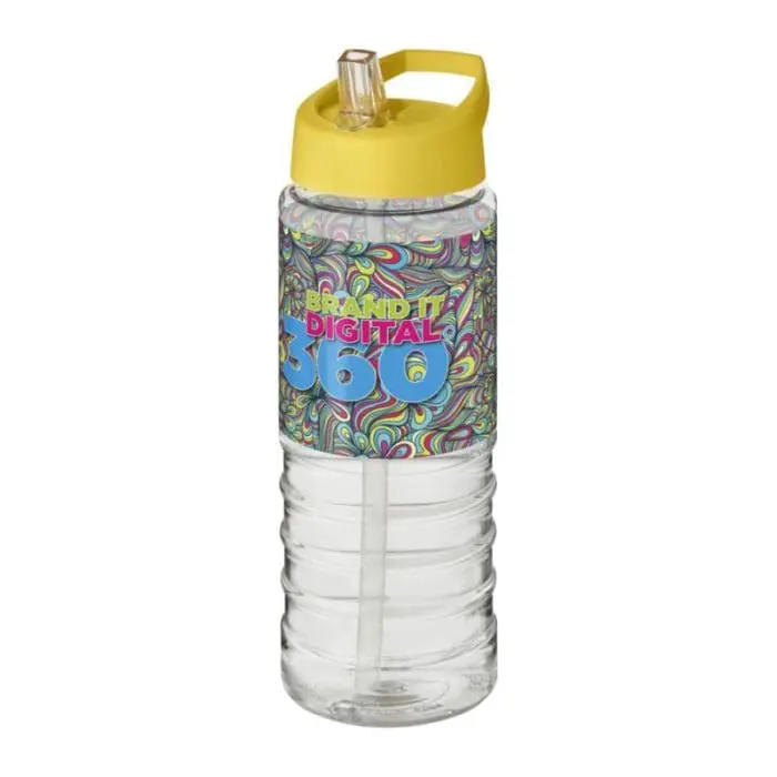 Printed H2O Active Treble Spout Lid Bottle in clear with yellow lid and printed logo