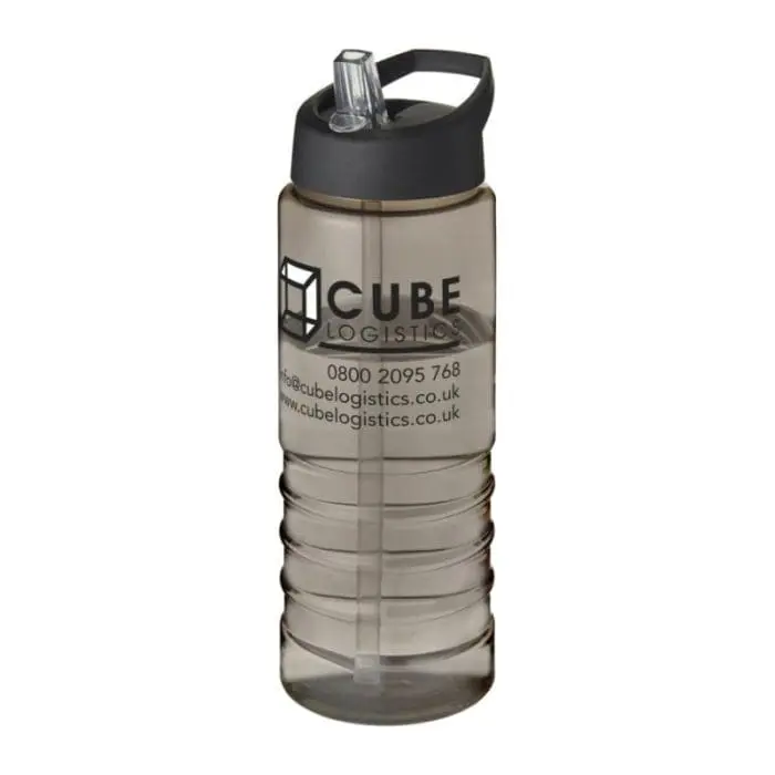 Printed H2O Active Treble Spout Lid Bottle in grey with black lid and printed logo