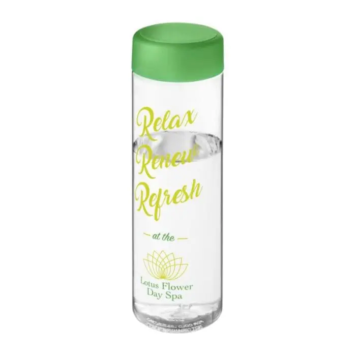 Promotional H2O Active Vibe Screw Lid Bottle in clear with green lid and printed logo