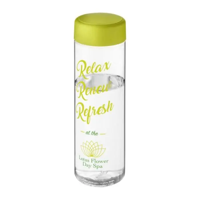 Promotional H2O Active Vibe Screw Lid Bottle in clear with light green lid and printed logo