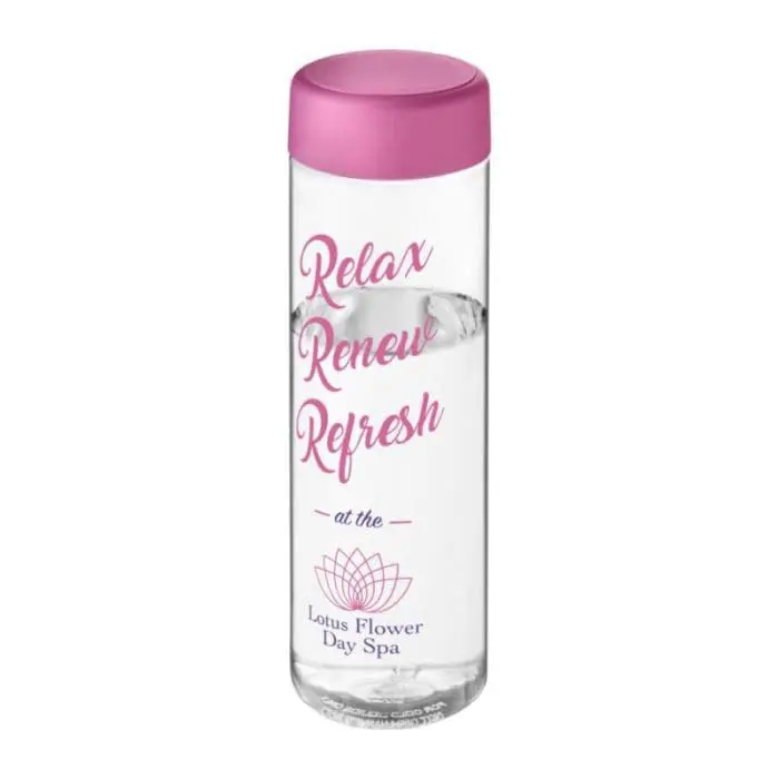 Promotional H2O Active Vibe Screw Lid Bottle in clear with pink lid and printed logo