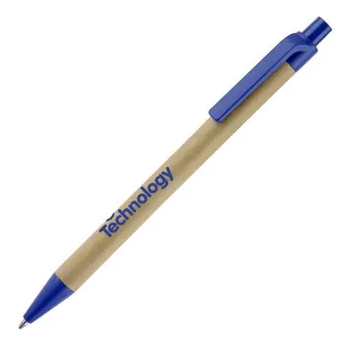 Promotional card pen with blue details and printed logo