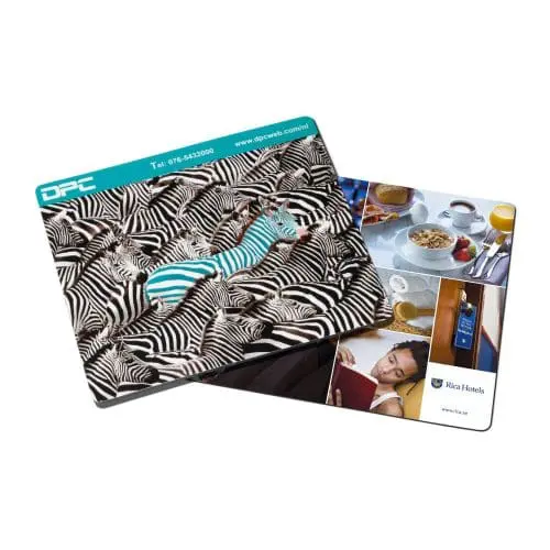 Promotional rectangle shaped hard top mouse mat with printed design or logo