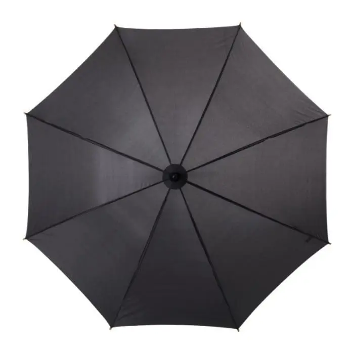 Branded Jova Umbrella with Wooden Shaft & Handle in black with printed logo top view