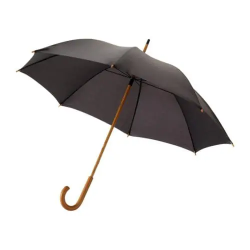 Printed Jova Umbrella with Wooden Shaft & Handle in black with printed logo