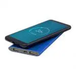 Promotional blue metal powerbank with printed logo for smartphone