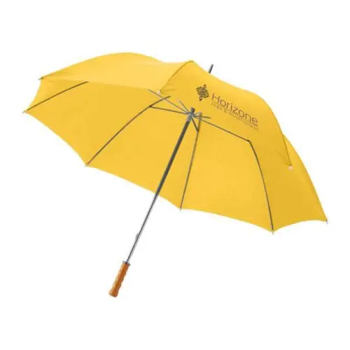 Printed Golf Umbrella with Wooden Handle in yellow with printed logo