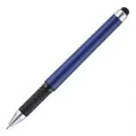 Branded roller pen with stylus in blue with printed logo