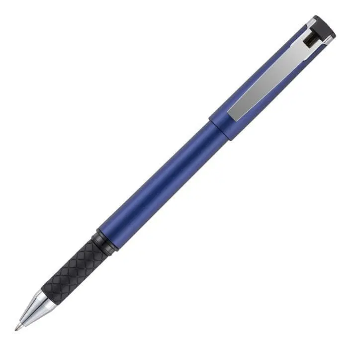 Branded roller pen with stylus in blue with printed logo