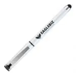 Branded roller pen with stylus in white with printed logo