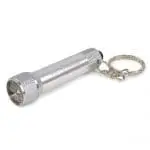 Quality branded silver keyring torch with printed logo down one side