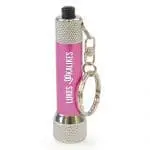 Printed keyring torch in pink with printed logo down the side