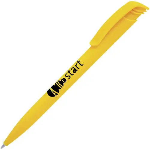 Branded Koda colour ball pen in yellow with printed logo