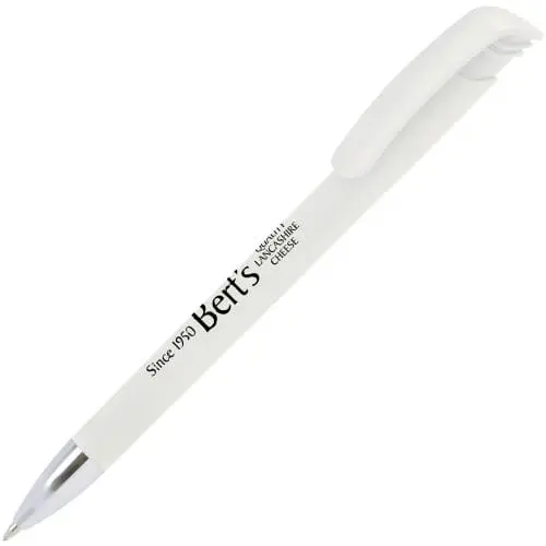 Promotional Koda deluxe ball pen in white with printed logo