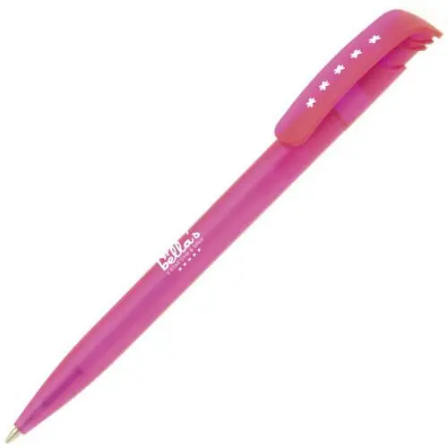 Promotional frost ball pen in pink with printed logo