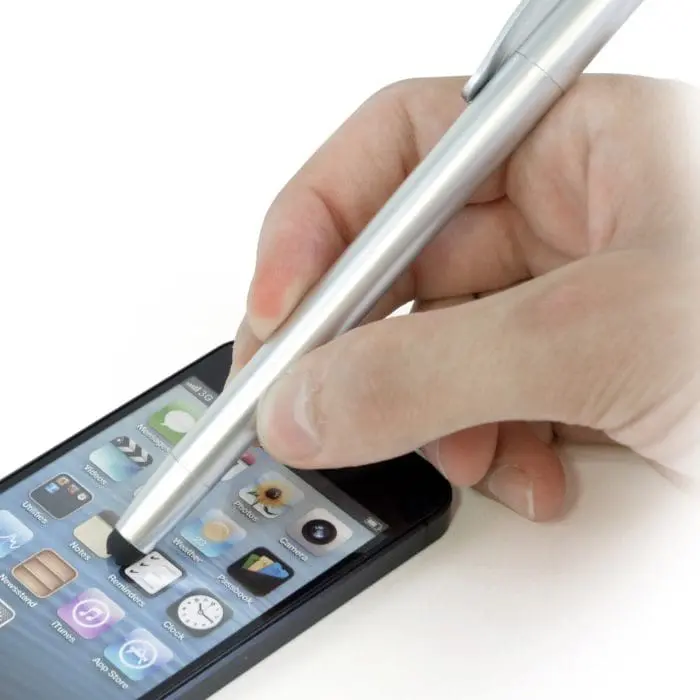 Promotional Koda soft stylus pen in silver with printed logo for smartphone